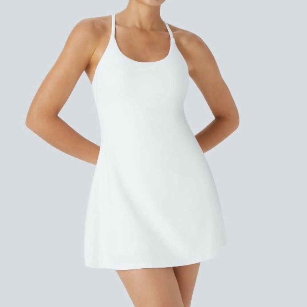 Halara Sporty Shorts Dress Athleisure Racerback White Mini Medium Tennis
